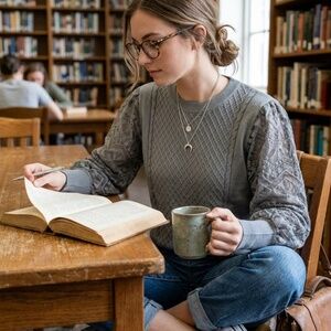 Calligraphie Embroidered Lace Sleeve Sweater